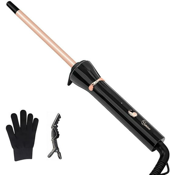 3/8 Inch Tourmaline Ceramic Curling Wand, 9mm Tiny Curling Wand for Short & Long Hair, 10S Instant Heat Up, Maximum Temperature 420°F, Includes Heat Protective Glove & Clips