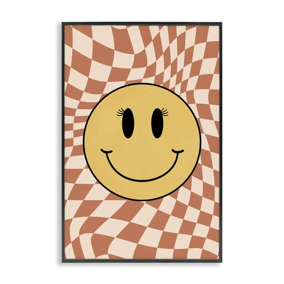 Stupell Industries Retro Checkered Smiley Novelty & Humor Painting Black Framed Art Print Wall Art, 12 x 18