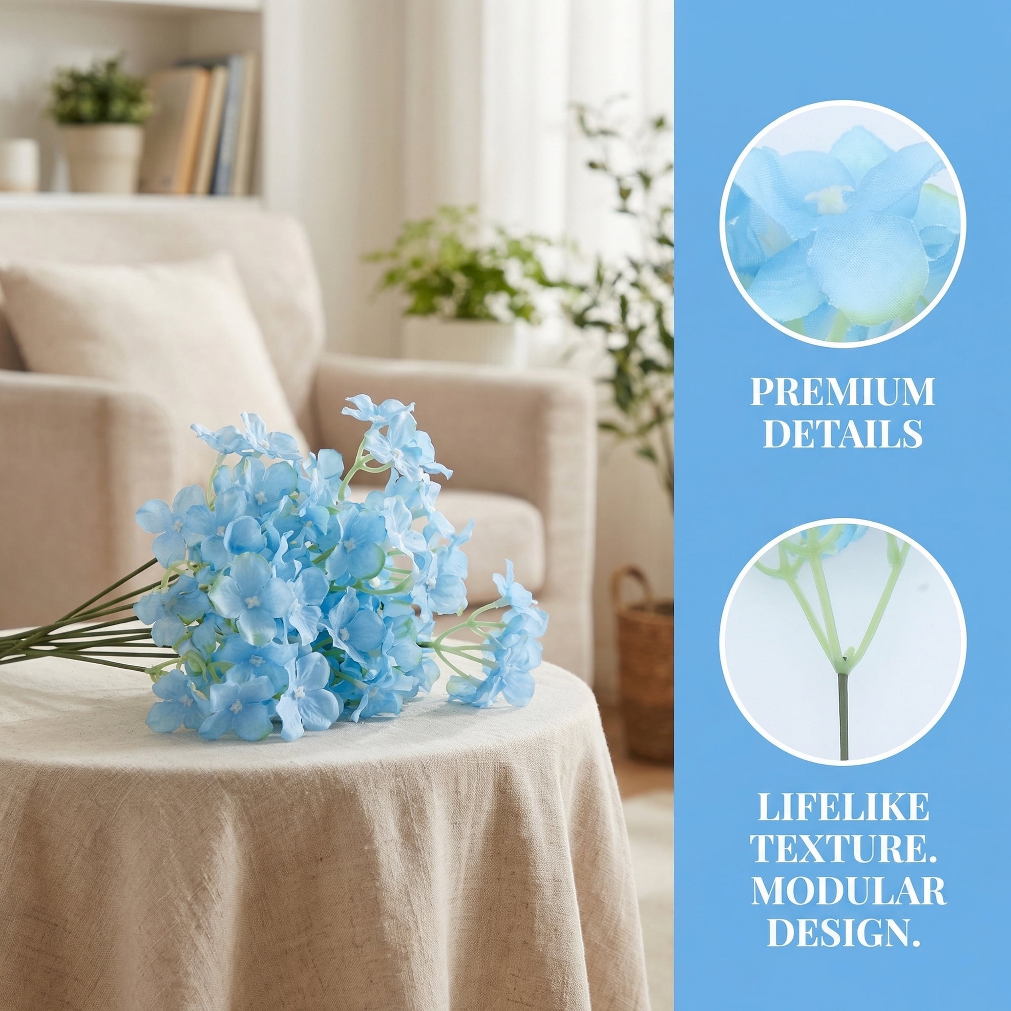 Unique Bargains Artificial Hydrangea Flowers with Detachable Heads Sky Blue 8.3inch