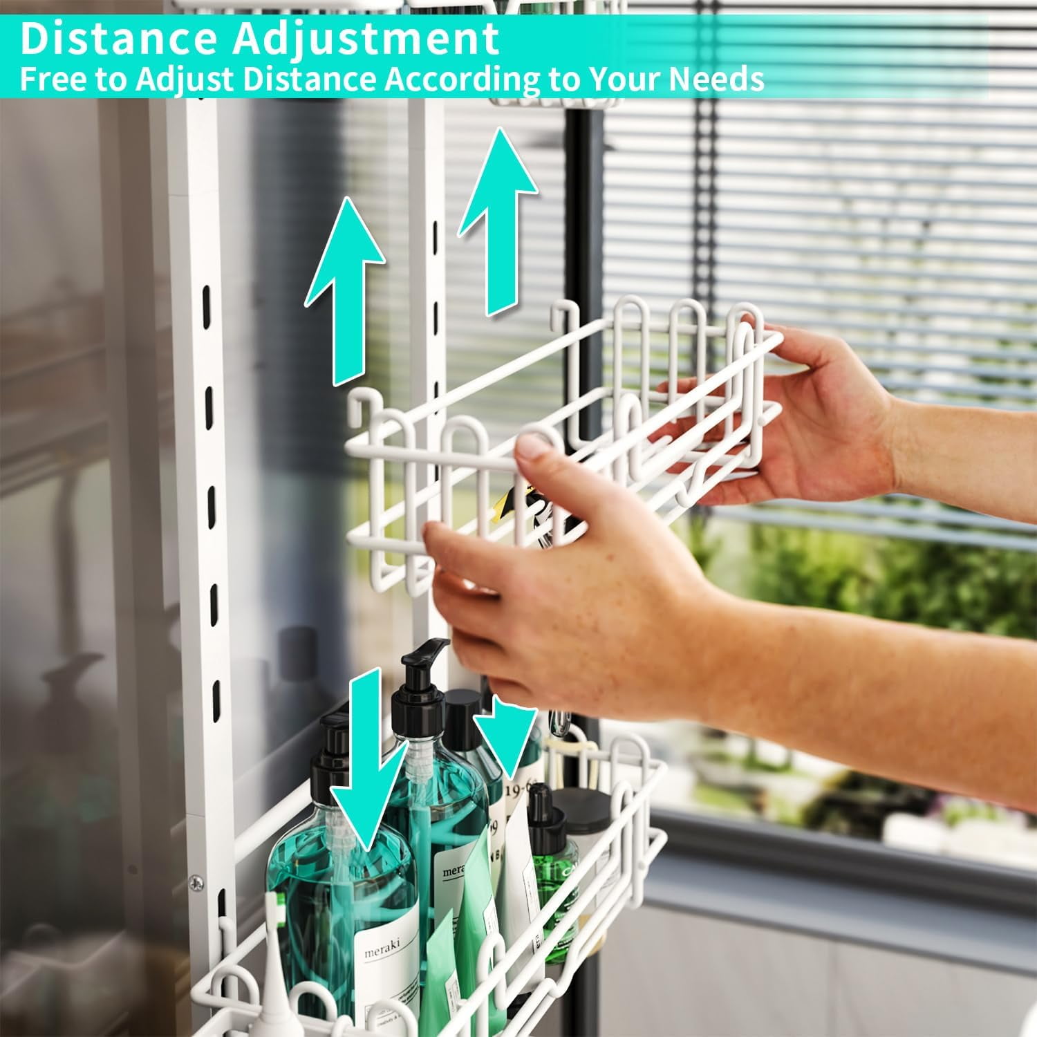 4 Tier Over the Door Shower Caddy, Hanging Shower Caddy with 22 Hooks and 2 Toothbrush Holders, No Drilling Adjustable Hanging Bathroom Organizer - White