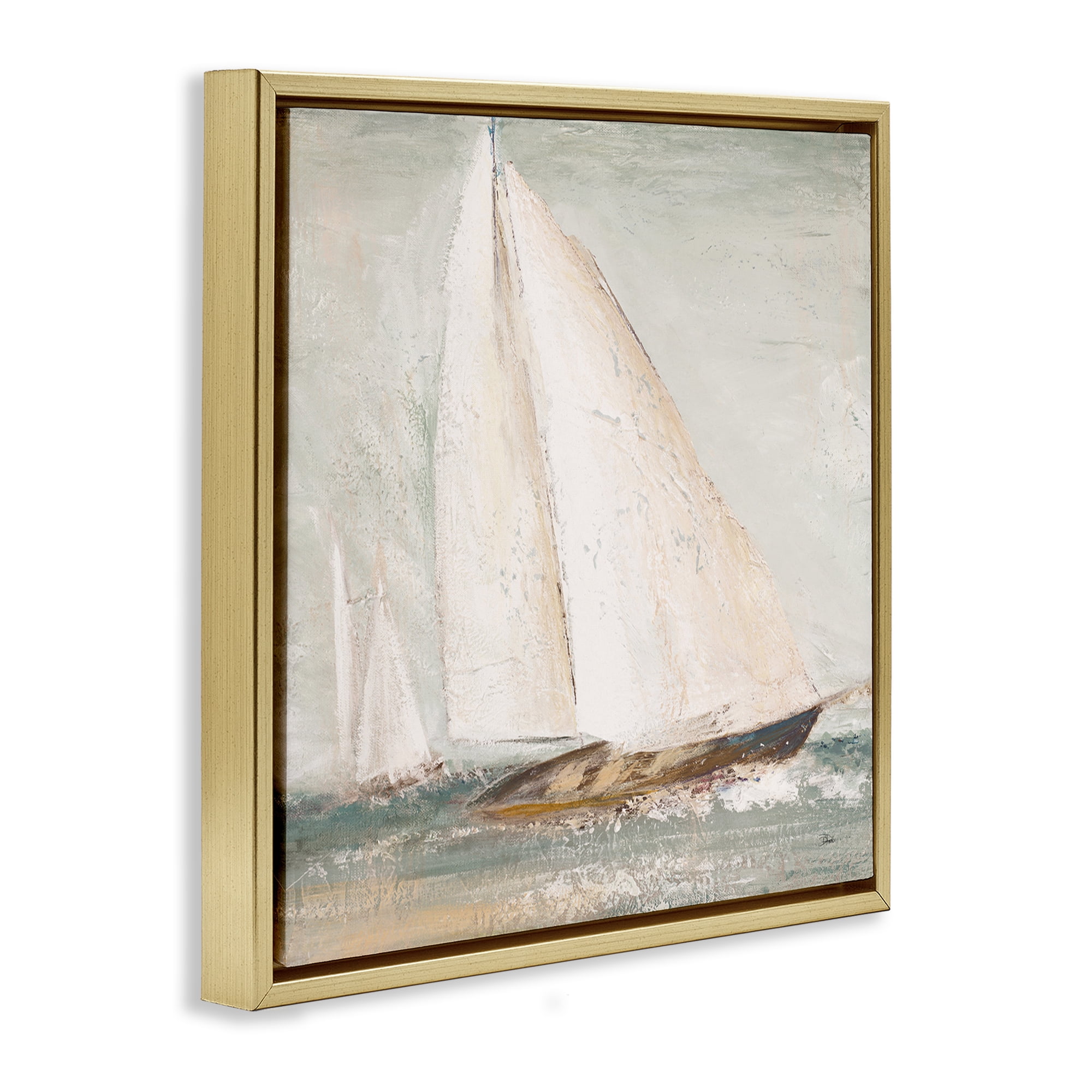 Stupell Industries Vintage Splashing Sailboat Transportation Painting Gold Floater Framed Canvas Art Print Wall Art, 25 x 25