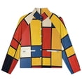 thumbnail image 4 of Jackets for Women Winter Coat Jackets Flannel Stand Collar Jacket(Mondrian Inspired,Size:S-4XL), 4 of 7