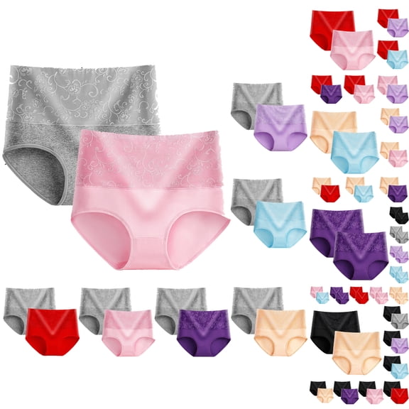 Paiwinds 2 Pack Women's High Waist Cotton Briefs - Floral Lace Design Comfortable Underwear for Everyday Casual Wear, Full Coverage Ladies Panties
