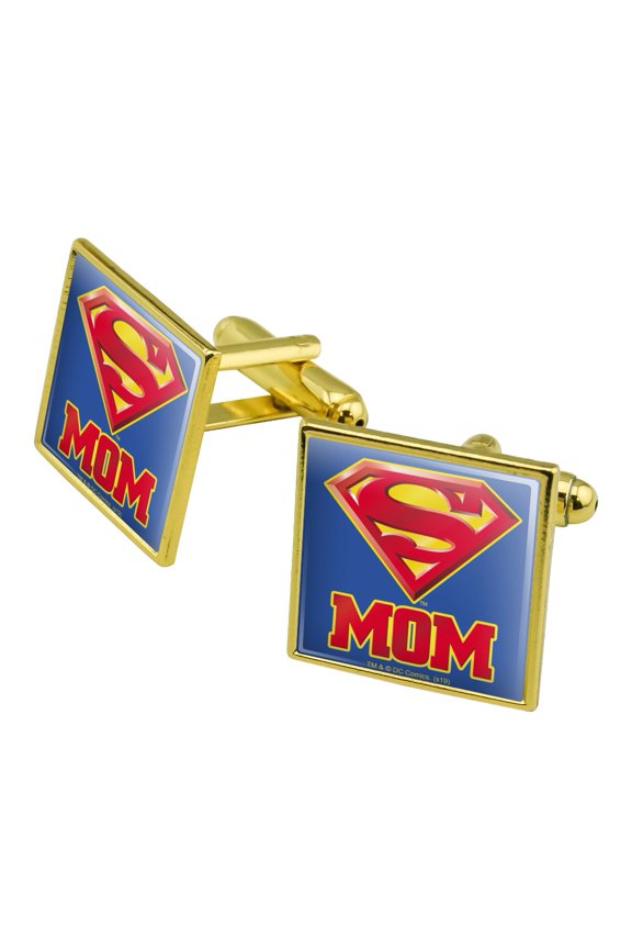 Superman Super Mom Shield Logo Square Cufflink Set - Silver or Gold