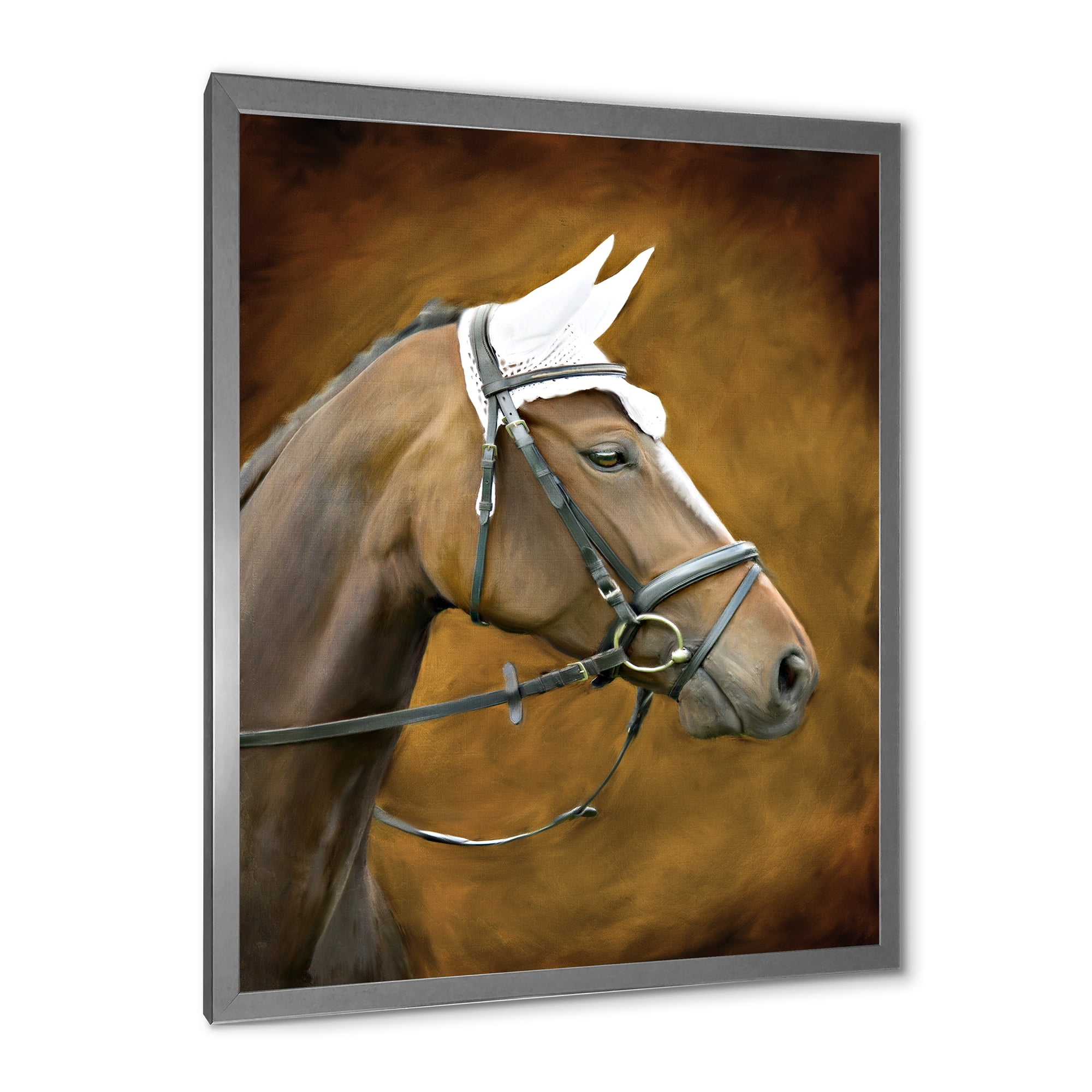 Designart 'Close Up Portrait Of Brown Horse With White Ears' Farmhouse Framed Art Print