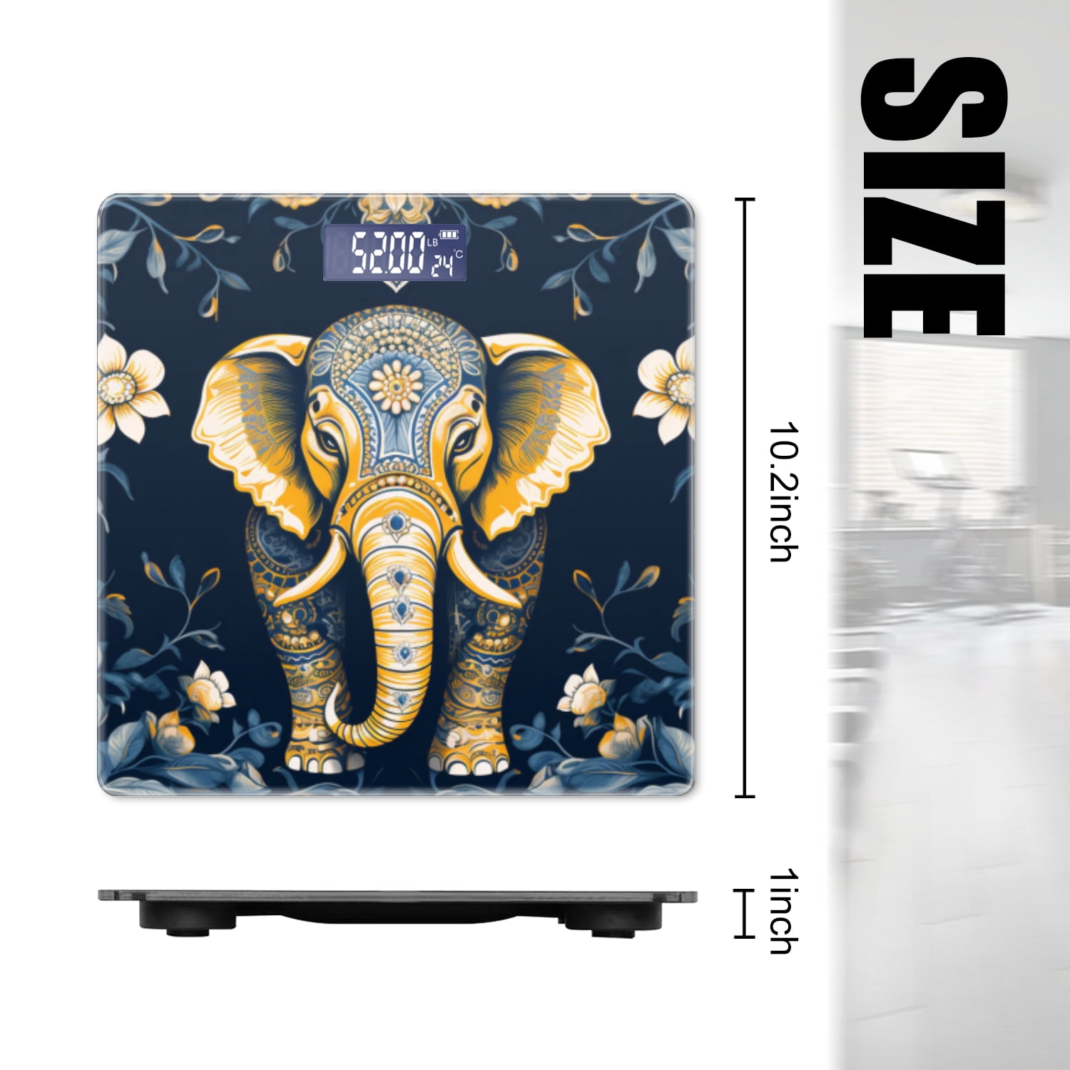 High Precision Body Weight Scale Smart Bathroom Scales with Large LCD Display(400lbs),Decorative for Bedroom-Dark Blue Background With Elephant In The Center