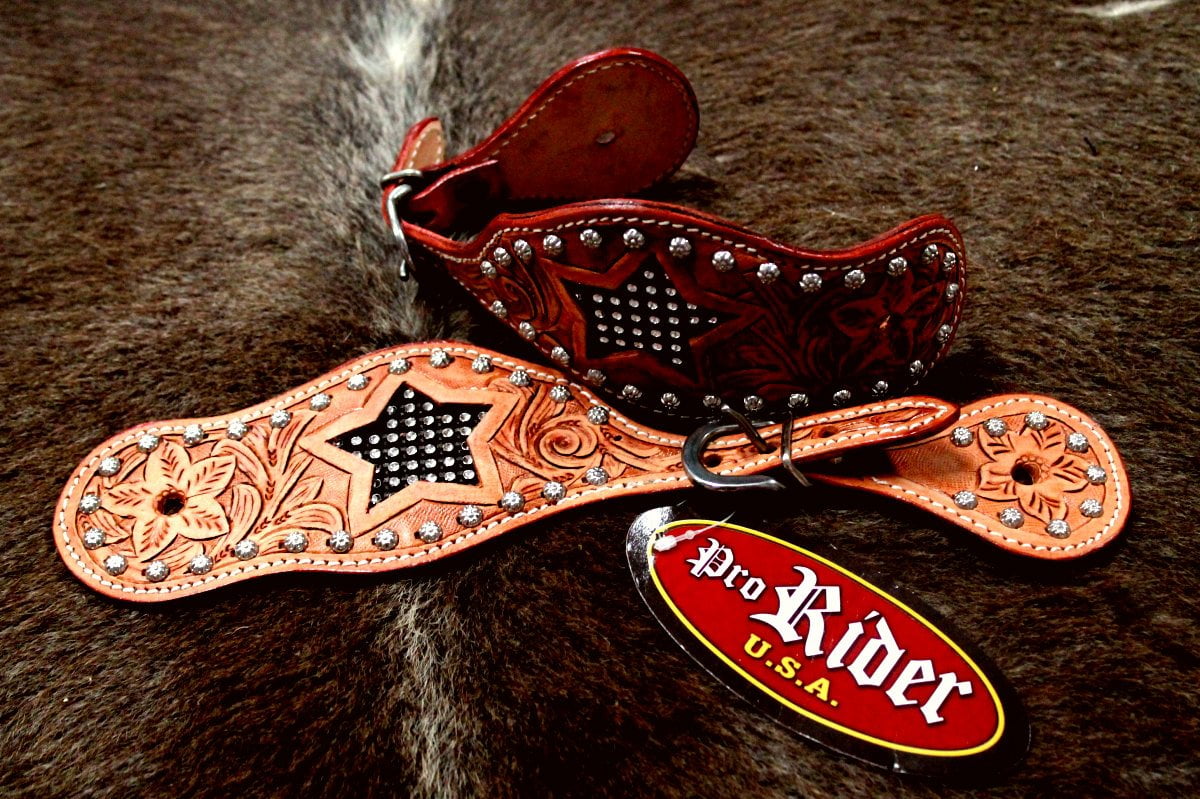 Horse Western Riding Cowboy Boots Tan Leather Spur Straps Tack 7494