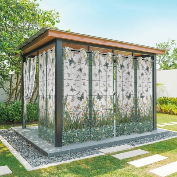 1 Panel Outdoor Curtains for Patio Waterproof 54"x108" Stained Glass Weatherproof Privacy Outsides Curtains, Butterfly Flowers Spring Watercolor Plant Grommet Thermal Drapes for Cabana Porch Pergola