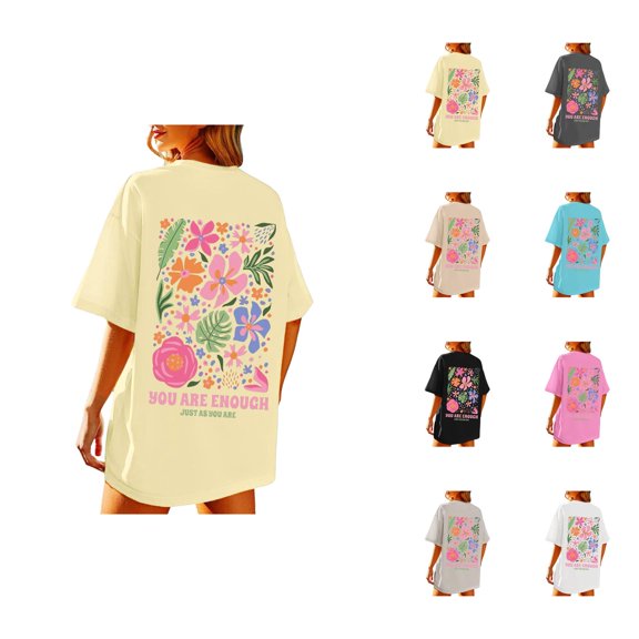 You Are Enough Tshirt for Women 2026 Summer Casual Short Sleeve Crewneck Oversized Mental Health Shirt Graphic Tees