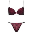 thumbnail image 4 of Conjunto de bragas y sujetador Sexy de realce con superficie de encaje en V profundo de algodón, Tanga con lazo a juego, ropa interior cómoda, conjunto de lencería íntima para mujer, 4 of 5