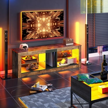 Bestier RGB TV Stand for TVs up to 60" with LED Lights Entertainment Center, Rustic Brown