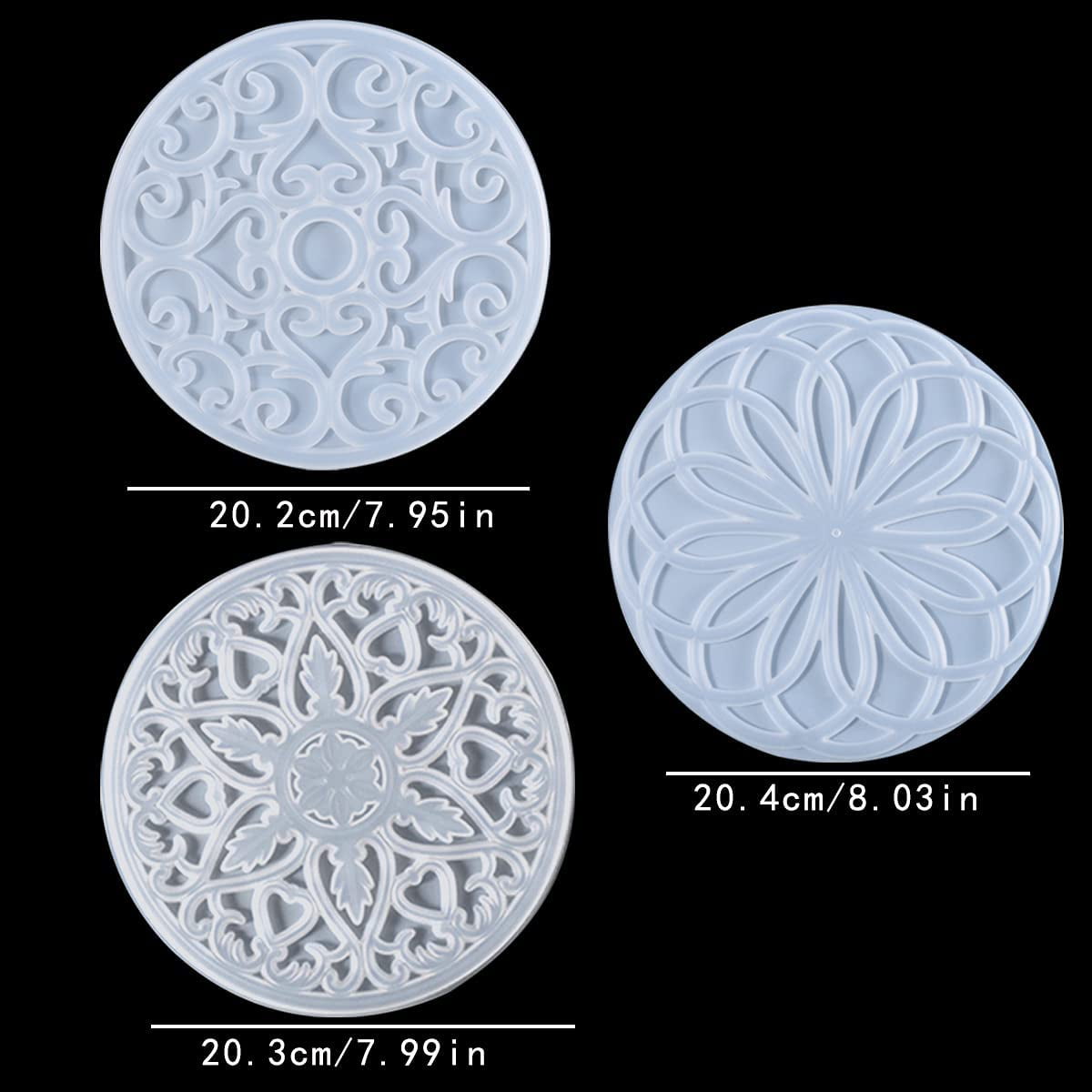 ABCISI Large Coaster Molds, 3 PCS Silicone Molds for Resin Casting,3D Mandala Flower Geode Tray Epoxy Molds Set, Round Coaster Epoxy Molds for Making Carved Hollow Cups Mats