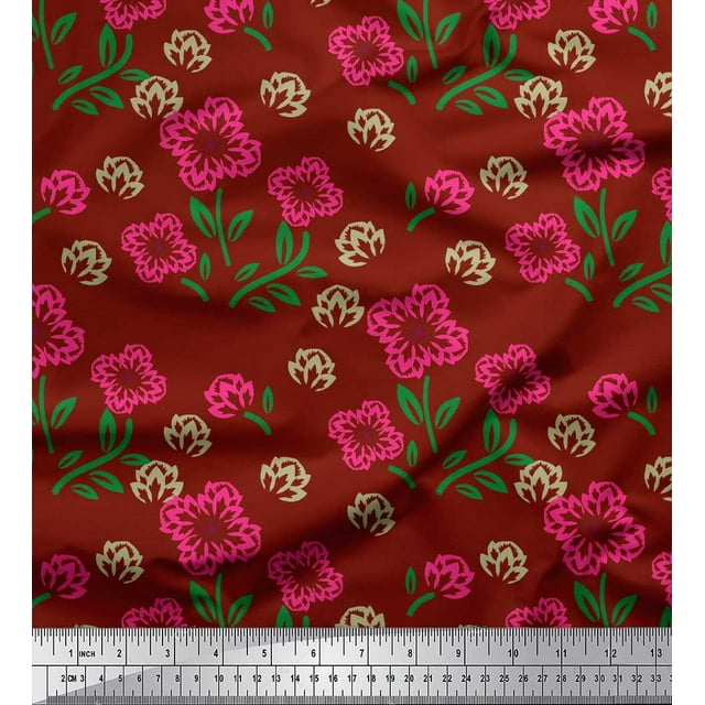 Soimoi Poly Georgette Tissu Feuilles & Floral Artistique Impression Couture Tissu Yard 42 Pouces de Large