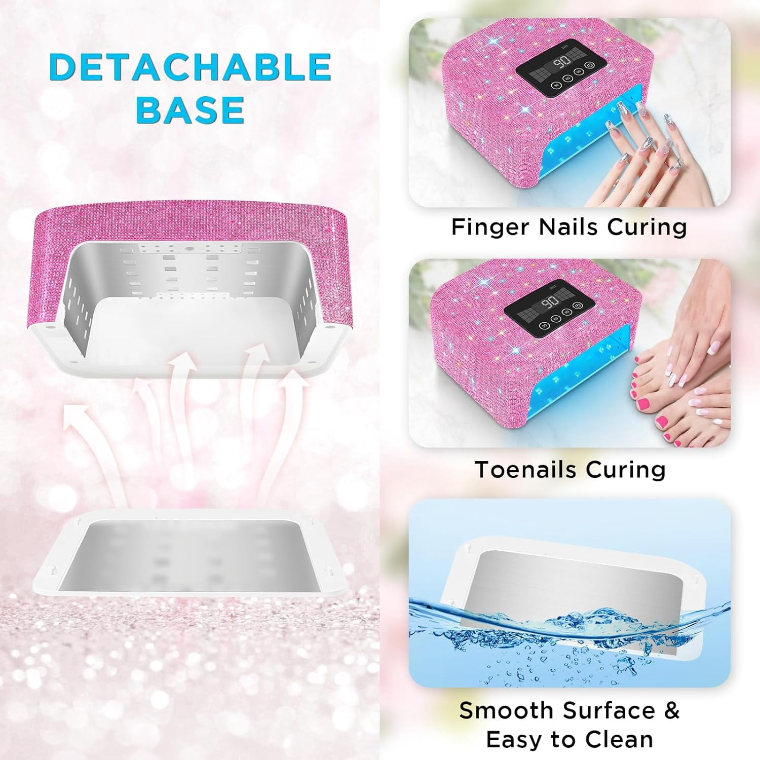 Cordless UV Nail Lamp, 120W Rechargeable UV Light for Gel Nails, LED Nail Lamp with 4 Timer Modes, Nail Dryer Fully Decorate with Sparkling Nail Rhinestones Diamond(red)