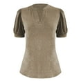 thumbnail image 5 of Delayuji Women Casual V Neck T Shirts Loose Puff Short Sleeve Tops Tunic Blouses Brown Xl Cotton Short Sleeve Shirts for Women, 5 of 5