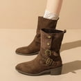 thumbnail image 2 of Dasayo Western Women Booties Bronze Mid-Calf Cowgirl Buckles Low Heel Pointed Toe Fold Over Boots Ladies Shoes 39, 2 of 9