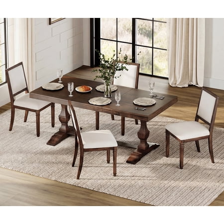 WAMPAT Modern Upholstered Dining Chairs Set of 4 Farmhouse Kitchen Chairs with Fabric Cushion & Solid Back for Dining Room Living Room Espresso Brown