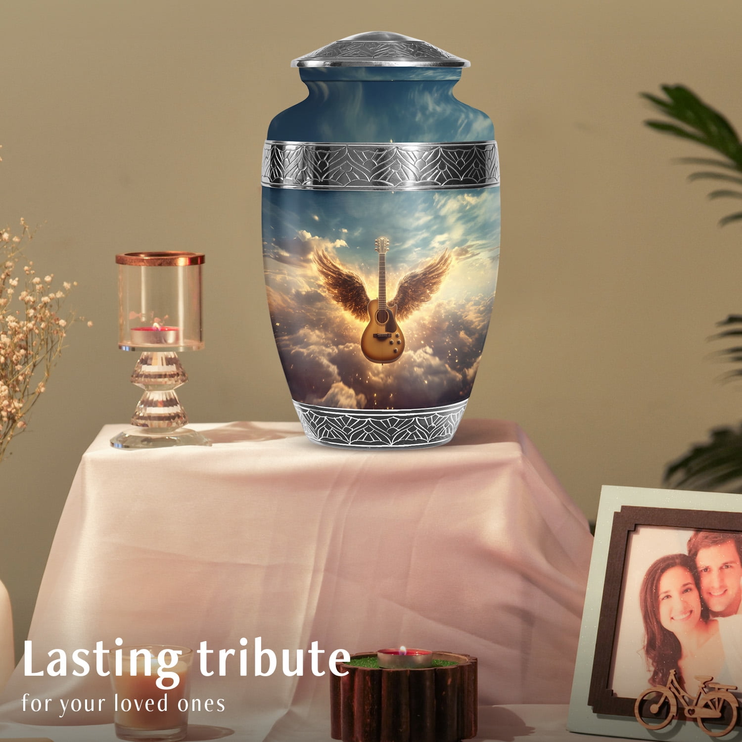 YATSKIA Angel Wings Guitar Burial Urn For Ashes Adult Female And Male, Decorative Urns Large For Human Ashes Adult Men And Women, (200 Cubic, Large 10 Inch)