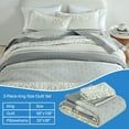 thumbnail image 5 of Bedduvit Striped Gray King Size Quilts - 100% Cotton Vintage Botanical Floral King Quilted Bedspread, Lightweight Framhouse Summer Print 3-Piece Bedding Set, Retro Decor Coverlet for King Bed, 98x106, 5 of 11