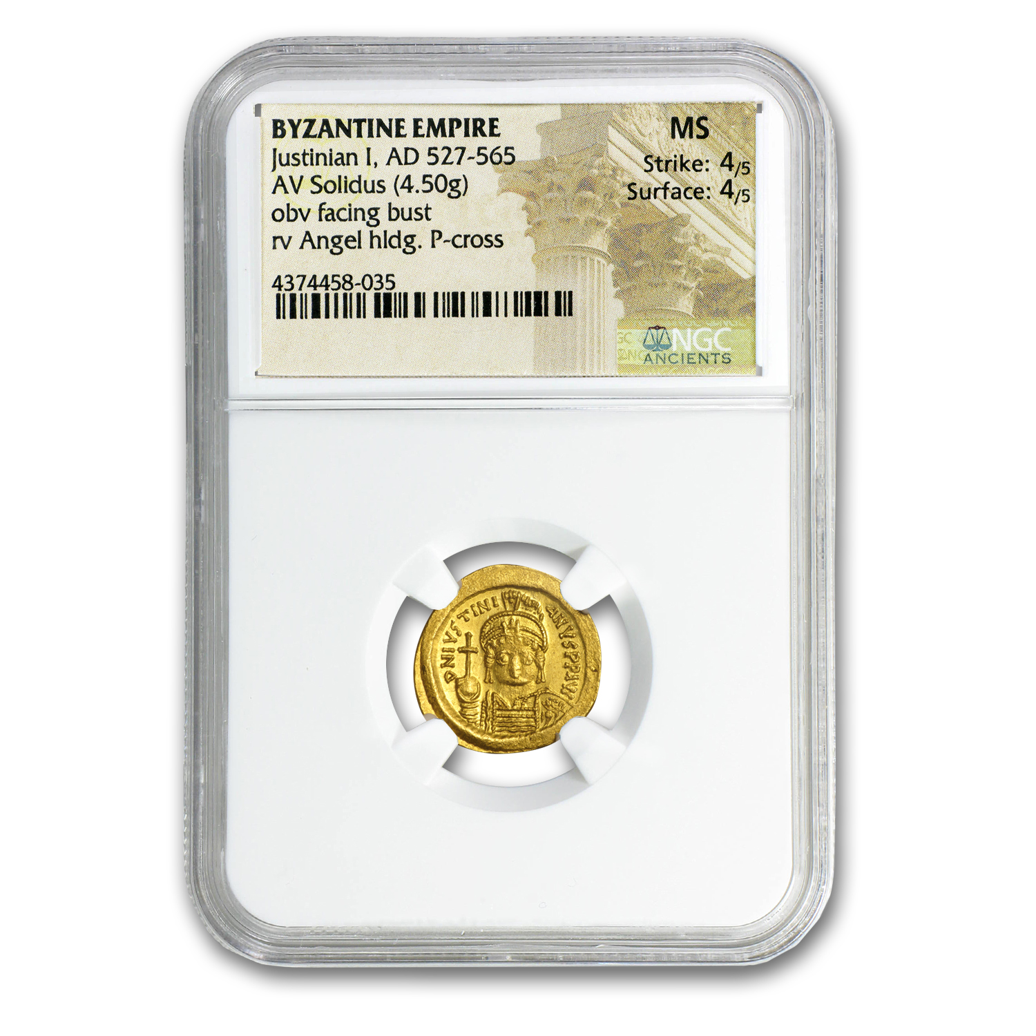 Byzantine Gold Solidus Emperor Justinian I (527-565 AD) MS NGC