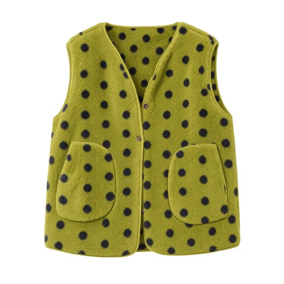 LUVDA Women's Polka Dot Plush Vest V Neck Button Sleeveless Loose Cropped for Winter