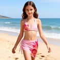 thumbnail image 3 of Ymyiu Girls Bikinis Girl's Ruffle Print Swimsuit Asymmetrical 3 Piece Bathing Suit with Beach Skirt Size 9-10 Years (Pink,9-10 Years), 3 of 4