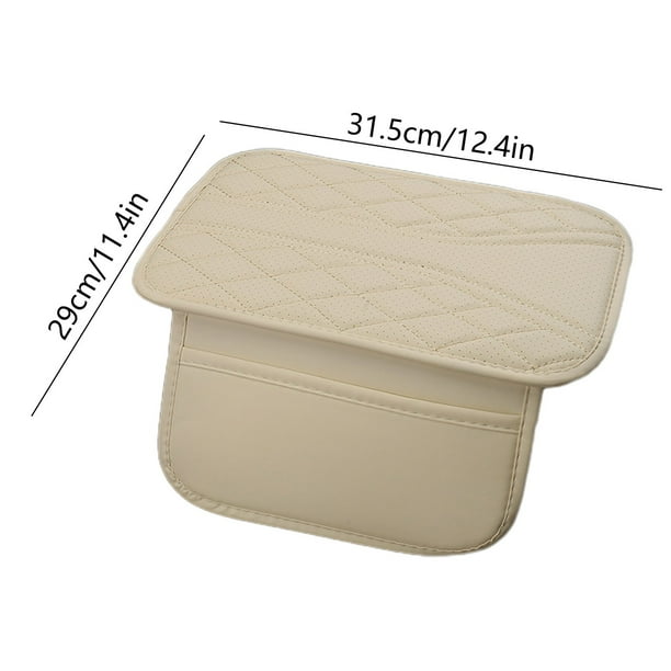 Herunwer Premium Car Center Console Armrest Pad, Quilted Leather Elbow Support Cover with Storage Pocket