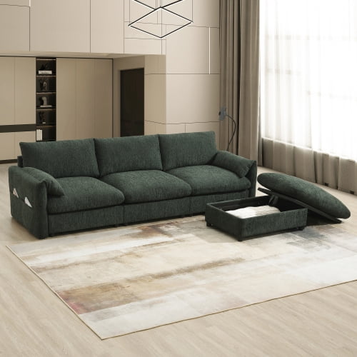 EPOWP 96.5'' Modular Sectional Sofa Set with Storage Ottoman, Chenille L-Shaped Cloud Sectional Couches with Adjustable Phone Holder & USB Charger for Living Room, Apartment, Office