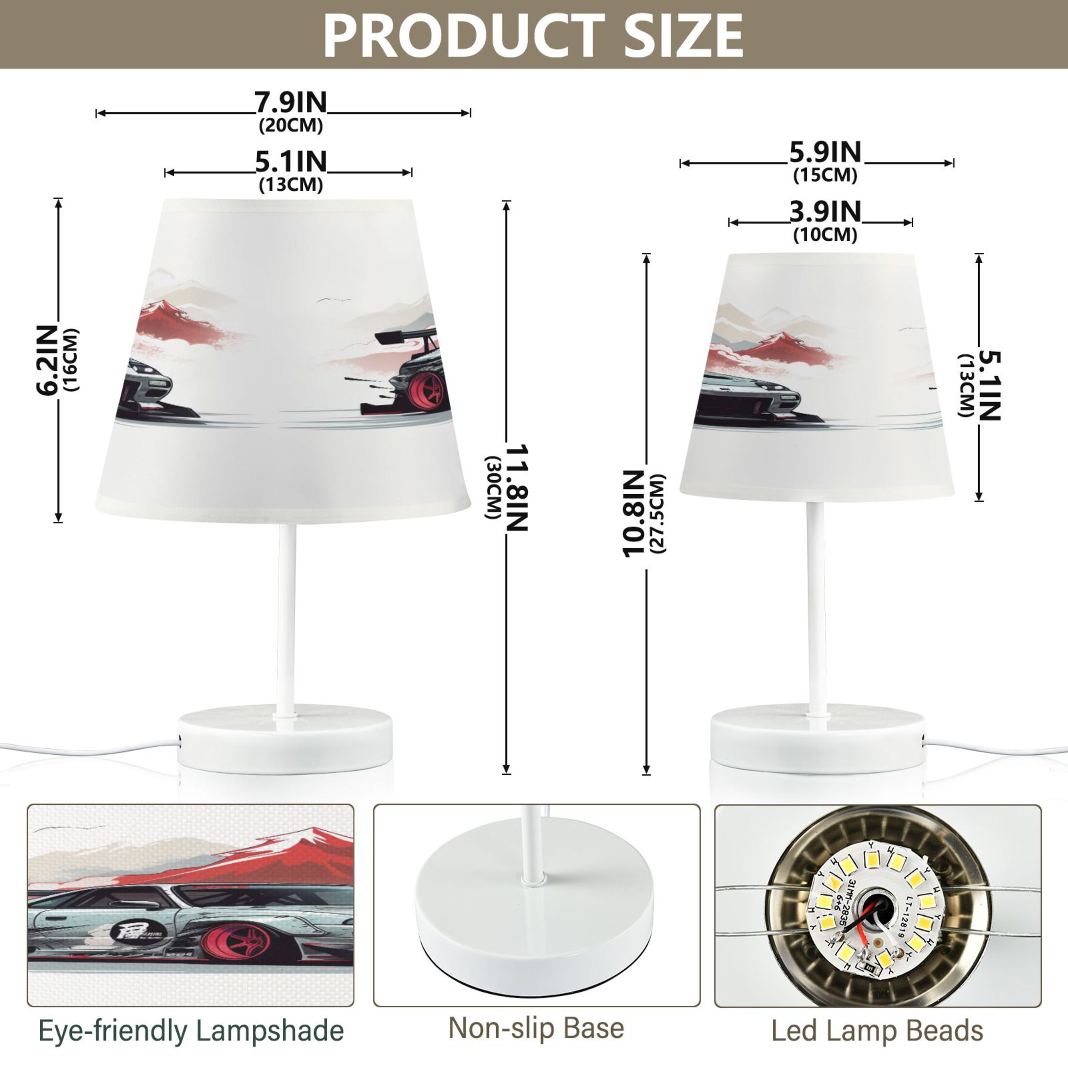 Cool Car and Mount Desk Lamp LED Table Nightstand Lamps with 3 Color Temperatures for Home Bedroom Living Room Decor 8x12
