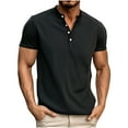 thumbnail image 3 of TAGOLD Mens Summer Short Sleeve Stand Collar Blouse & Shirt Solid Color Button Casual Top, 3 of 5