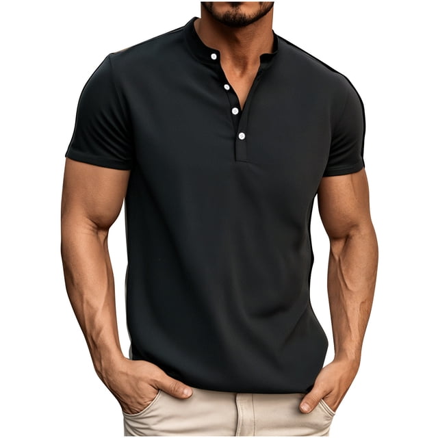 Mlzmgr Mens T Shirts V Neck Button Lightweight Tee Shirts Solid Color Summer Lounge Beach T Shirts