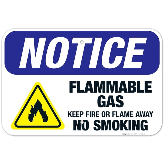 Flammable Gas - Keep Fire Or Flame Away, No Smoking Sign, OSHA Notice Sign, 12x18 Aluminum