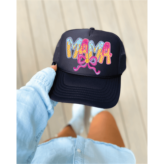 Softball Mama Ice Cream Drip- Black Unisex Foam Trucker Hat