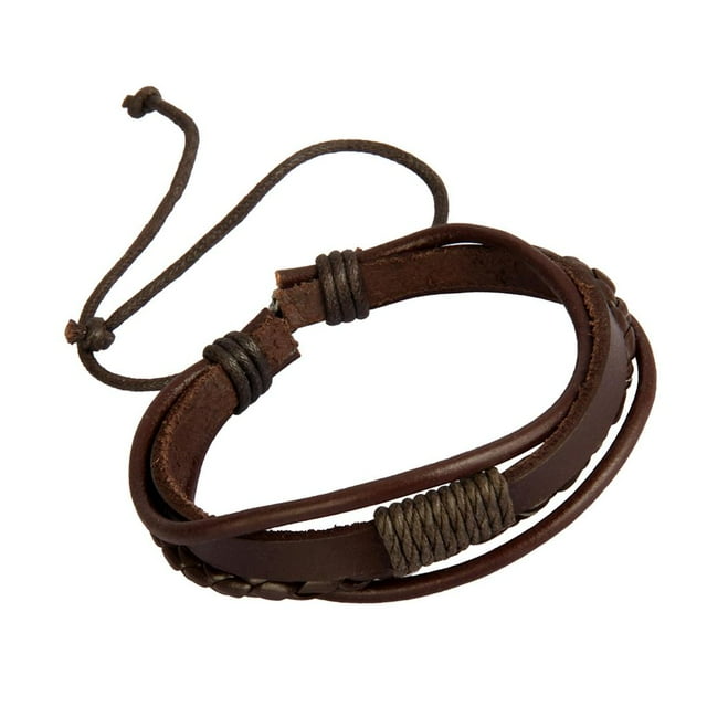 Pulsera unisex de cuero sintético trenzado con múltiples hilos, estilo punk rock. café