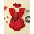 thumbnail image 2 of Wassery Infant Girl Christmas Rompers Fly Sleeve Bowknot Letter Print Jumpsuits Baby Girl Bodysuits with Headband 3 6 12 18 24 Months Newborn Summer Clothes, 2 of 9
