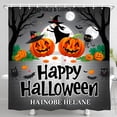 thumbnail image 1 of Whimsical Halloween Shower Curtain with Witch Lanterns & Personalized Name Spooky Decor, 1 of 4