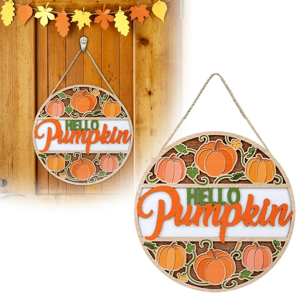 Letrero de madera para la puerta con motivo del Día de Acción de Gracias. Granja otoñal. Calabaza agradecida. Otoño. Para colgar en la puerta principal. Para interior y exterior. Decoración navideñ...
