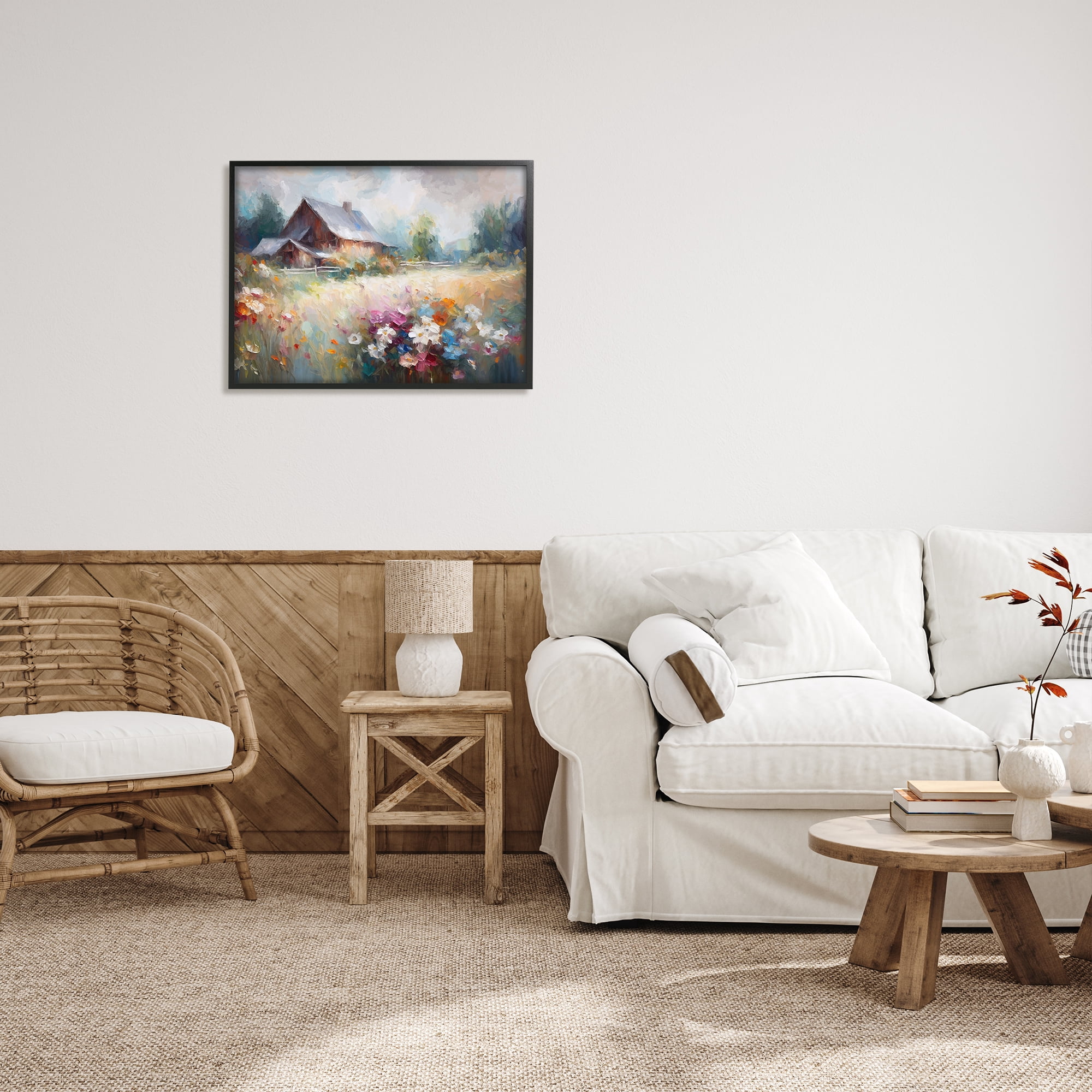 Stupell Industries Grey Rustic Countryside Landscape Painting Black Framed Art Print Wall Art, 30 x 24