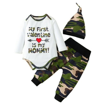

dmqupv Print Sleeve Camouflag Set Long Letter Boys Valentines Romper+Pants+Hat Boys Outfits&Set Jacket Boy