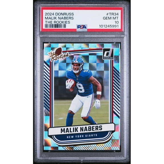 Graded 2024 Panini Donruss Malik Nabers #TR34 The Rookies Rookie RC Football Card PSA 10 Gem Mint