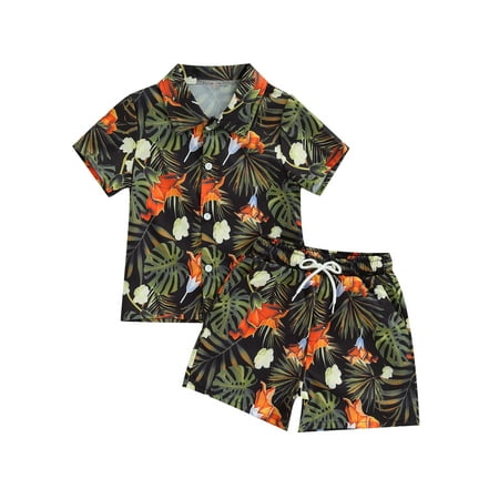 

JYYYBF Toddler Baby Boys Summer Clothes Outfits Hawaiian Short Sleeve Shirt and Shorts Pant Set Trumpet A 3-4 Years