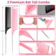 thumbnail image 3 of Juego de peines para peinar EWAGOA, paquete de 6 con cepillo de cerdas, negro/rosa, 3 of 7