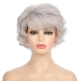 thumbnail image 1 of Kaneles pelucas cortas y rizadas de color gris para mujer, peluca de pelo de señora mayor con flequillo, pelo sintético Natural, pelucas completas de Cosplay resistentes al calor, 1 of 5