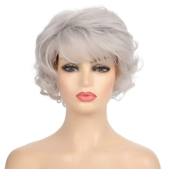 Kaneles pelucas cortas y rizadas de color gris para mujer, peluca de pelo de señora mayor con flequillo, pelo sintético Natural, pelucas completas de Cosplay resistentes al calor