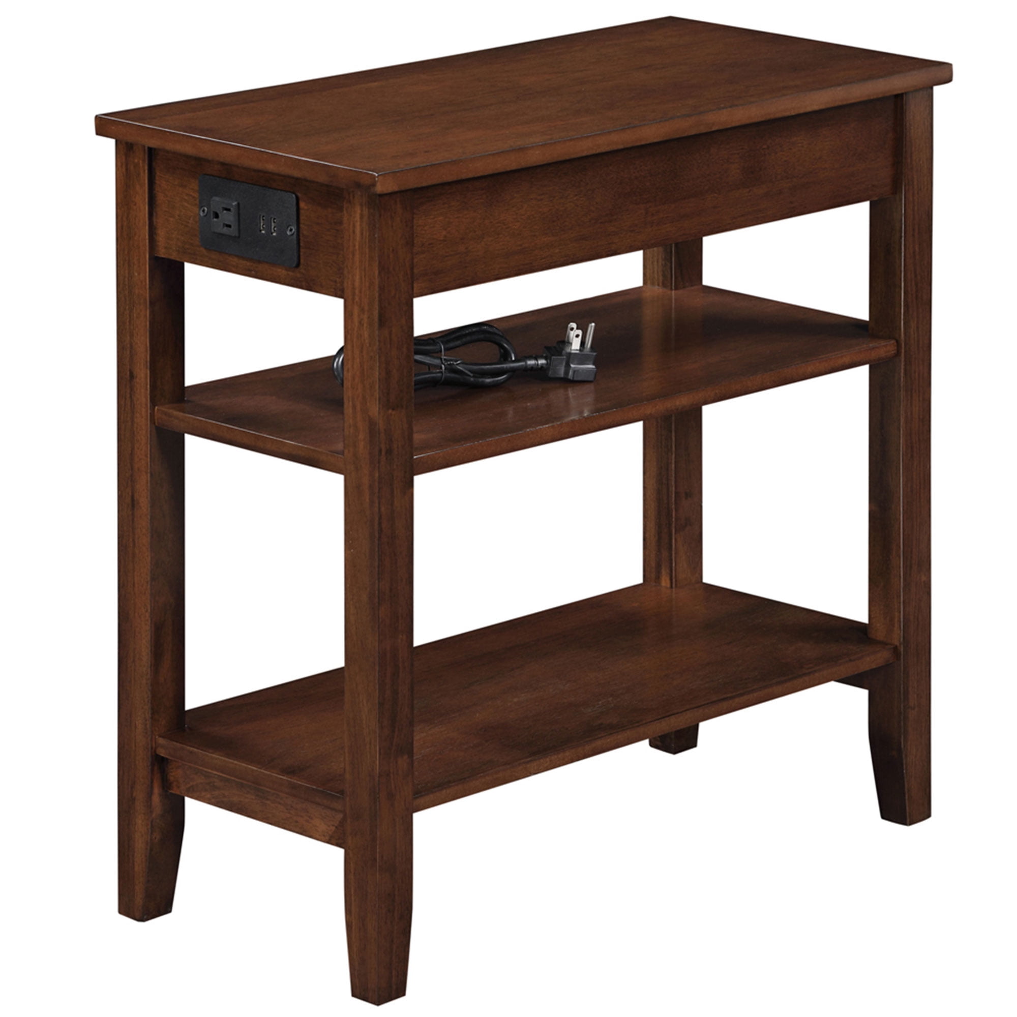 Convenience Concepts American Heritage End Table w/Charging Station and Shelves, Espresso