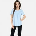thumbnail image 4 of Women's Lace Yoke Short Sleeve Blouse with Pleated Front - Large, Blue, 4 of 7
