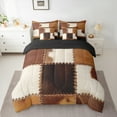 thumbnail image 3 of Homewish Retro Patchwork Cowhide 7 Pieces Bedding Comforter Set,Rustic Cattle Hide Full Bedding Set,Brown Beige Fitted Sheet Flat Sheet For Kids,Super Cozy Room Decor Reversible, 3 of 9