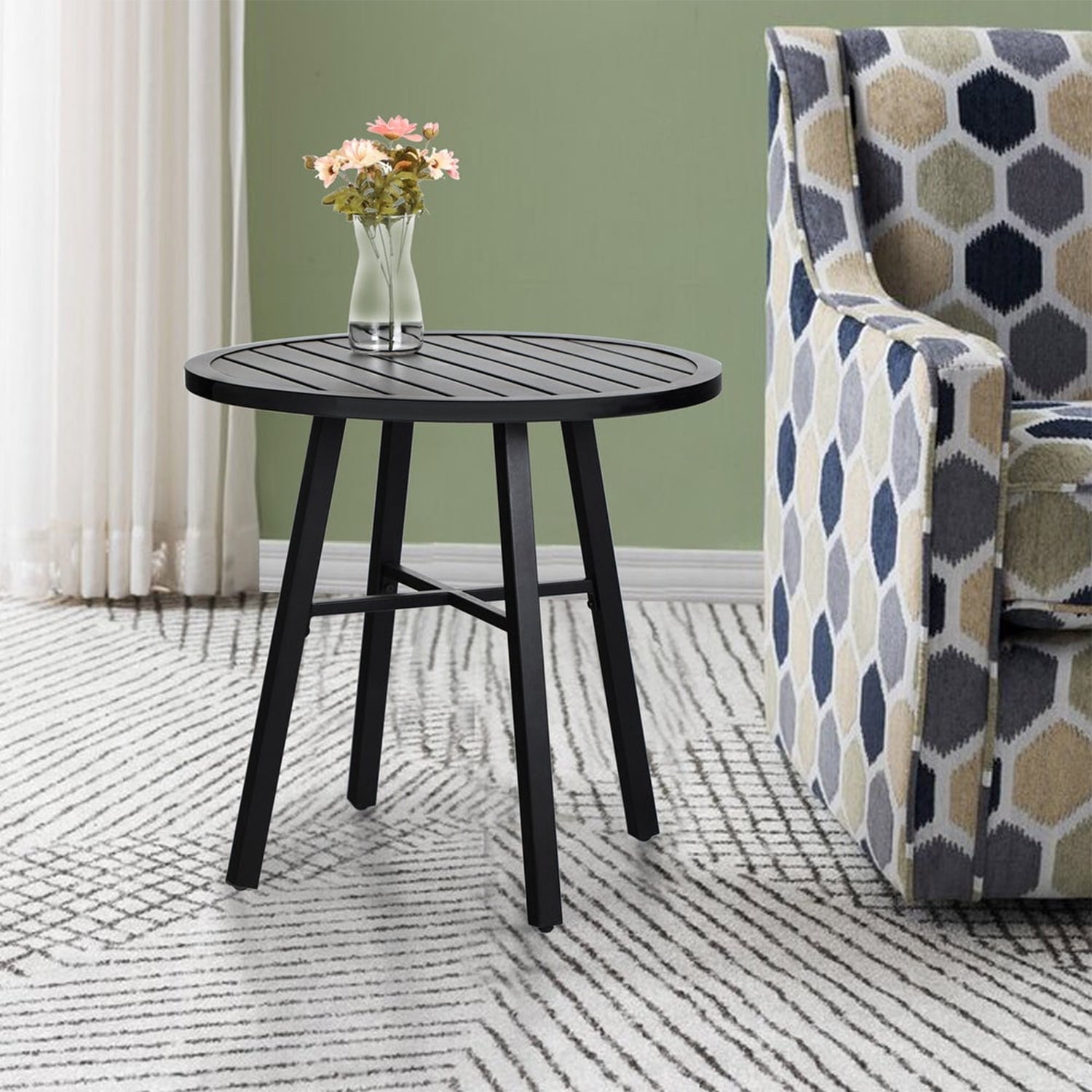 MF Studio Outdoor Bistro Table Dia28" Round Metal Accent Table, Black