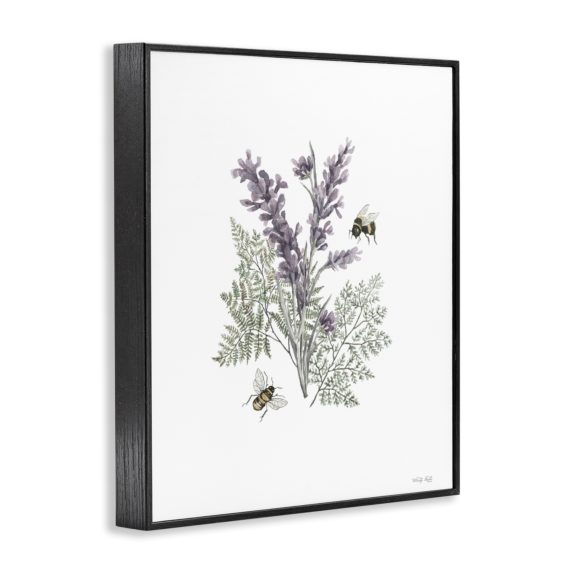 Stupell Industries Bumble Bees & Lavender Animals & Insects Painting Black Framed Art Print Wall Art, 11 x 14