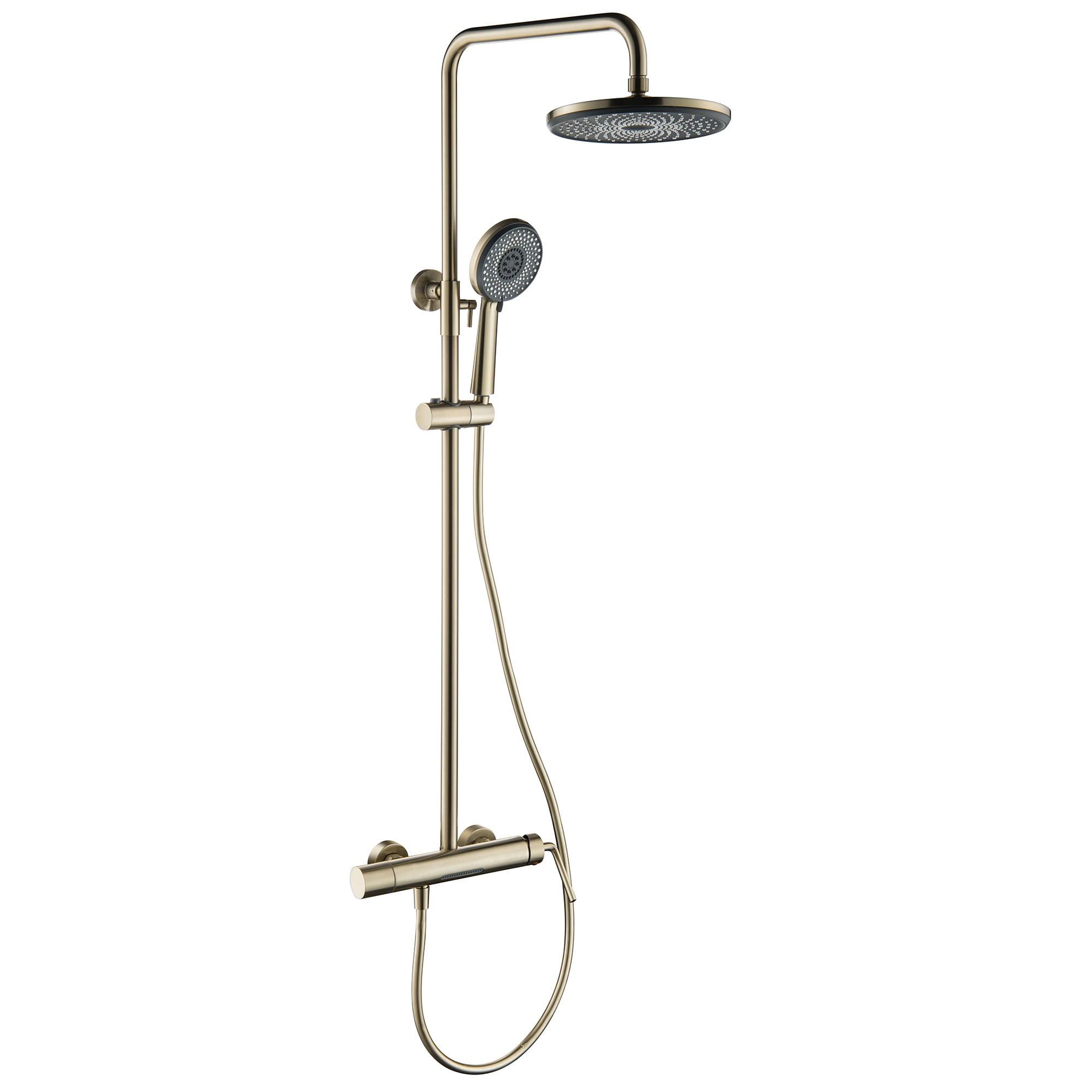 Brushed Gold Exposed Shower System with Tub Spout, Three Functional